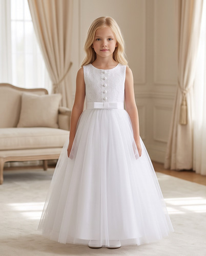 Girls white lace pearl - lace,
