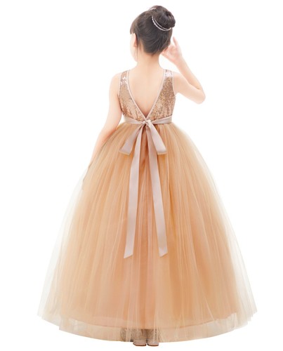 Sequin back dress flower - v-back,