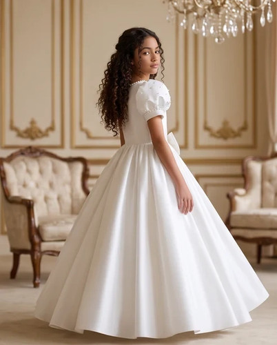 Girls white satin communion - satin,