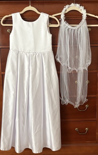 Girls white satin formal dress - satin,