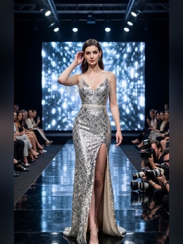 Silver sequin evening gown - silver,