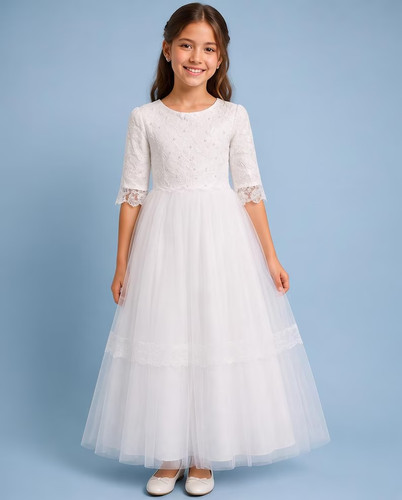 White lace communion - lace, dress