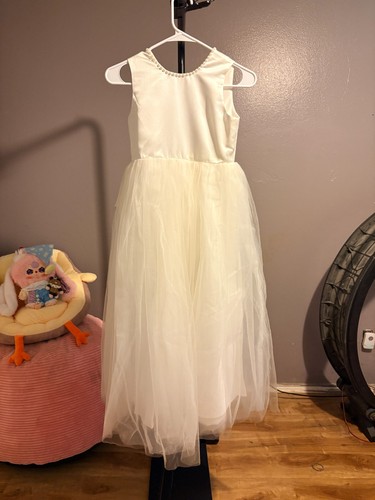 White ivory flower girl dress - flower,