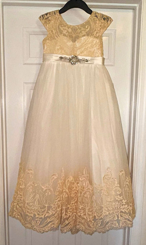 Girls ivory gold lace tulle - ivory/gold,