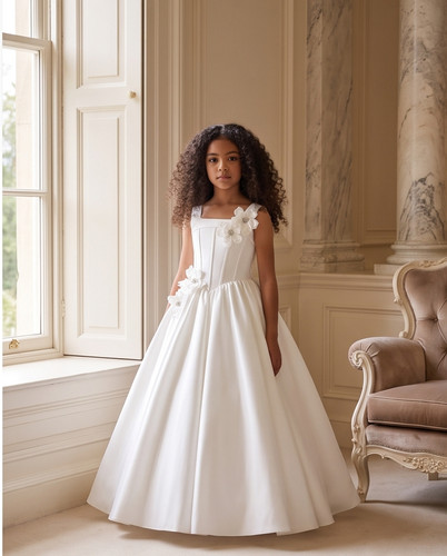 Girls white satin communion - white,