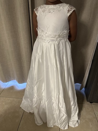 Girls white lace satin formal - girls,